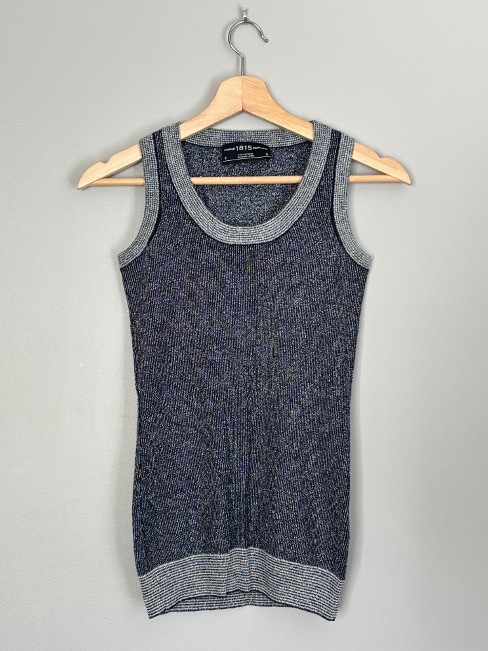 100% Merino Wool Pringle 1815 Grey Metallic Tank Top S